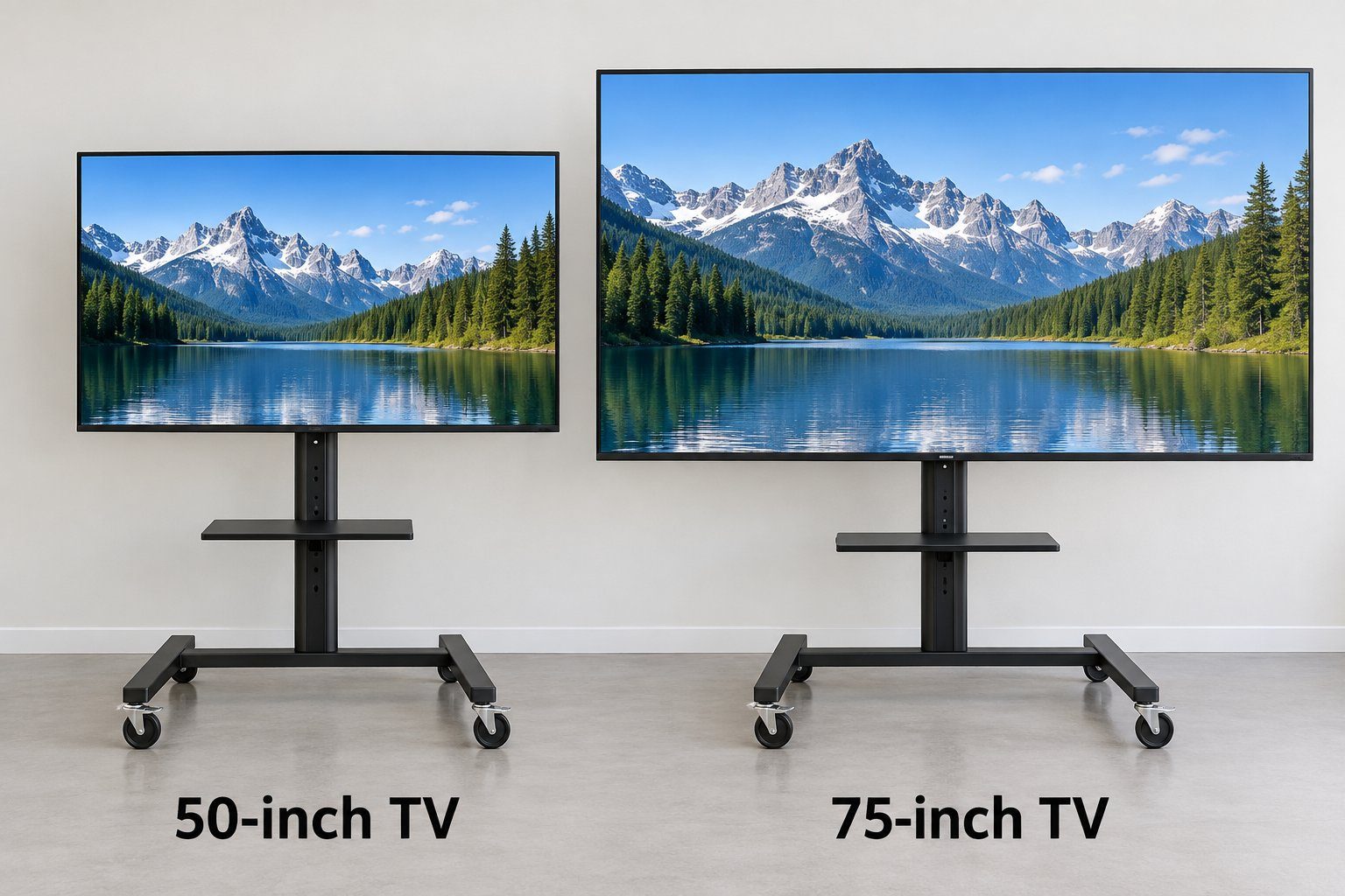 50-inch and 75-inch televisions side by side for tribute display rental